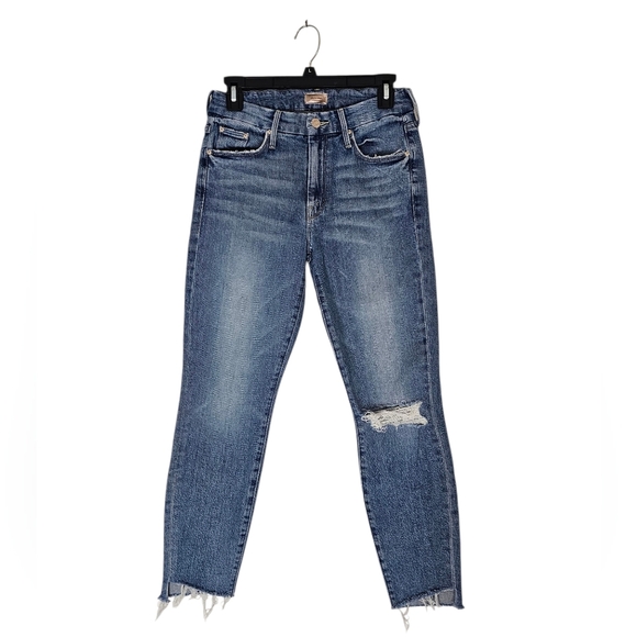 MOTHER The Looker Ankle Step Fray Skinny Distressed Blue Jeans 27 Preowned - Picture 1 of 11